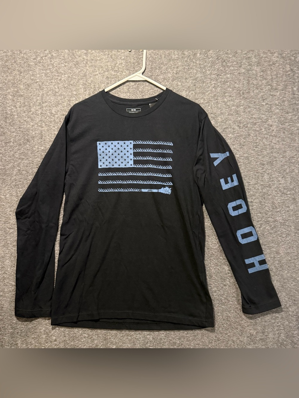 Hooey Long Sleeve Tee Shirt Mens M Black Rope Flag Logo Sleeve Soft 100% Cotton